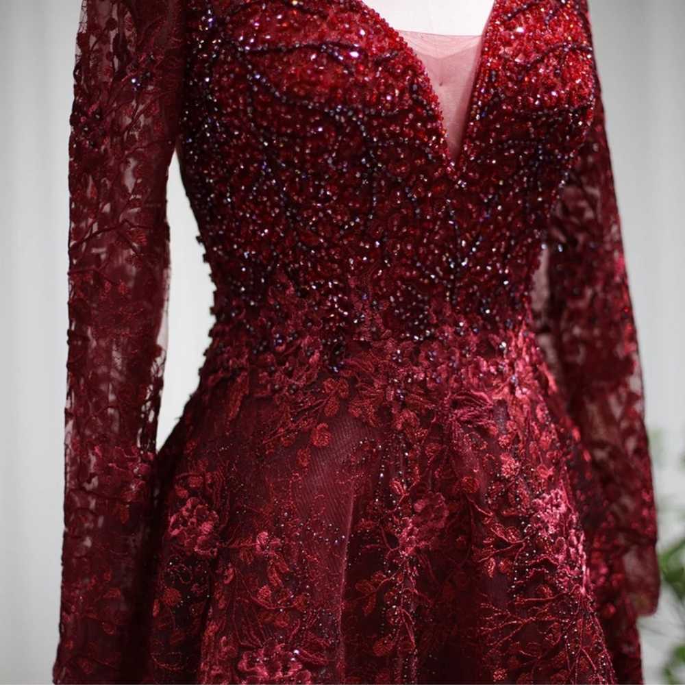Red Burgundy Long Sleeve Formal A Line Dress - image 4