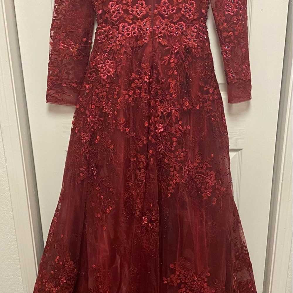 Red Burgundy Long Sleeve Formal A Line Dress - image 8