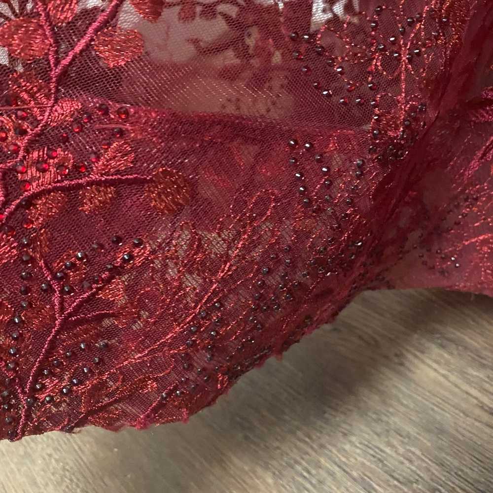 Red Burgundy Long Sleeve Formal A Line Dress - image 9