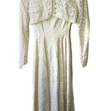 Vintage Ivory Lace Midi Wedding Dress Size Small - image 1