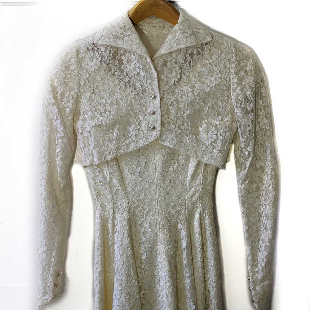 Vintage Ivory Lace Midi Wedding Dress Size Small - image 2