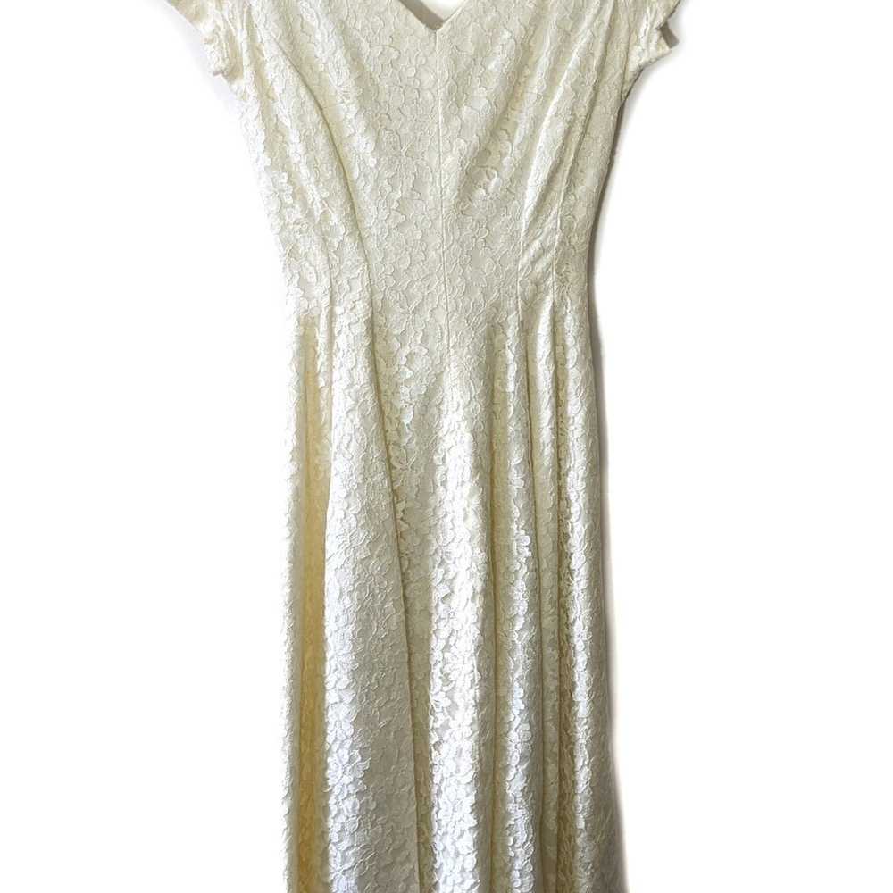 Vintage Ivory Lace Midi Wedding Dress Size Small - image 5