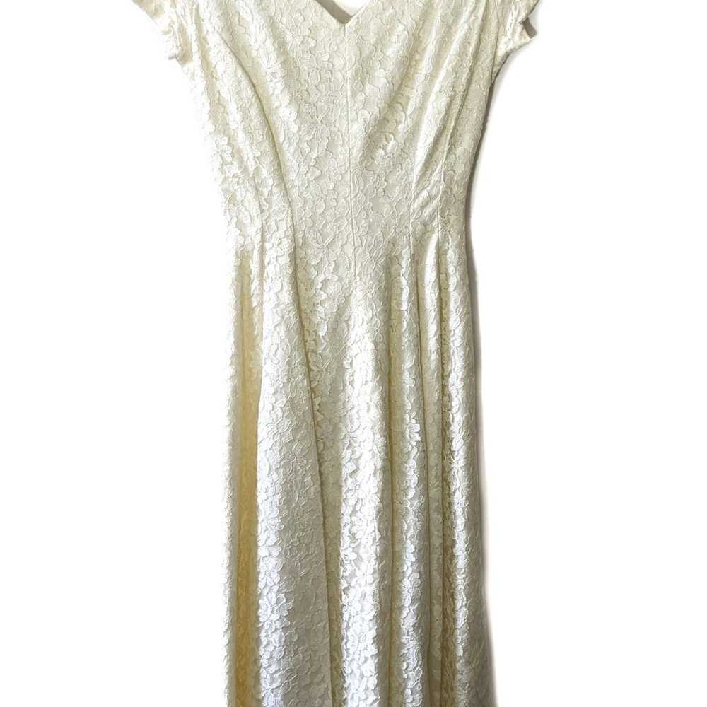 Vintage Ivory Lace Midi Wedding Dress Size Small - image 6