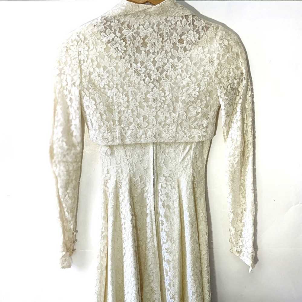 Vintage Ivory Lace Midi Wedding Dress Size Small - image 7