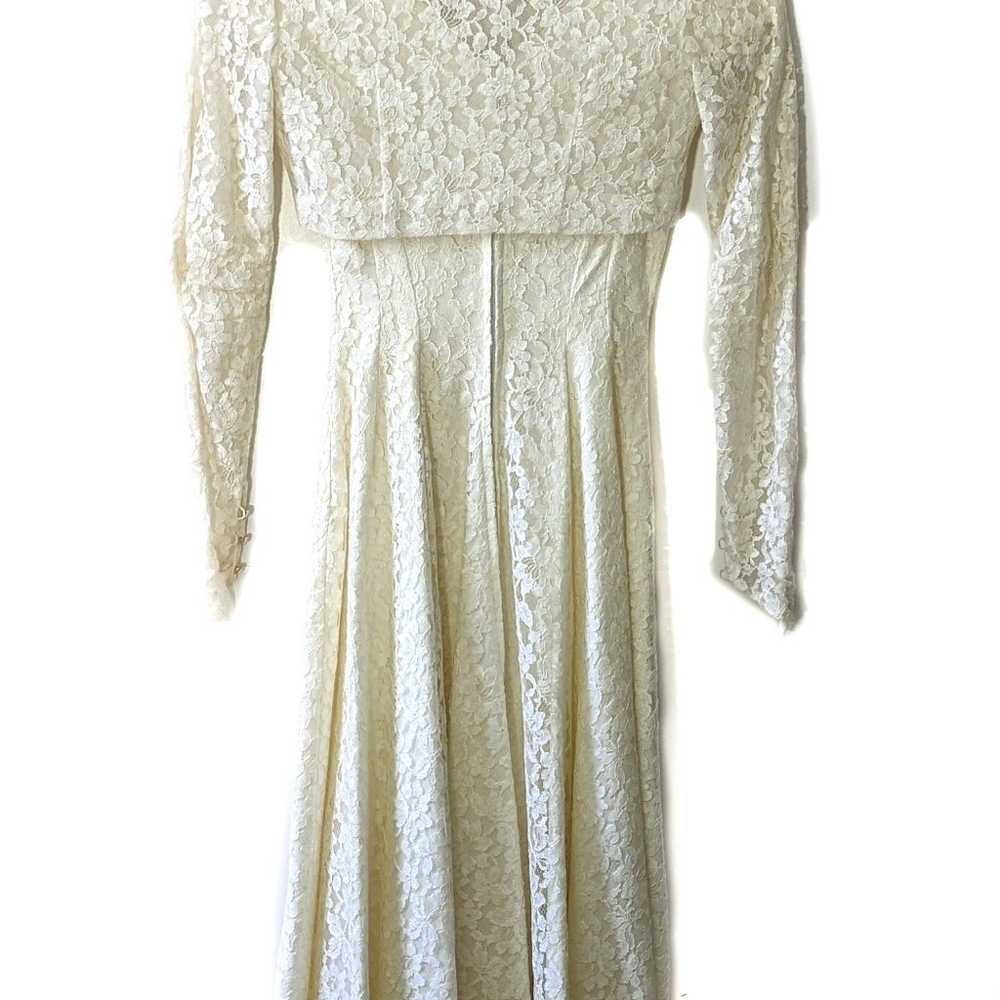 Vintage Ivory Lace Midi Wedding Dress Size Small - image 8