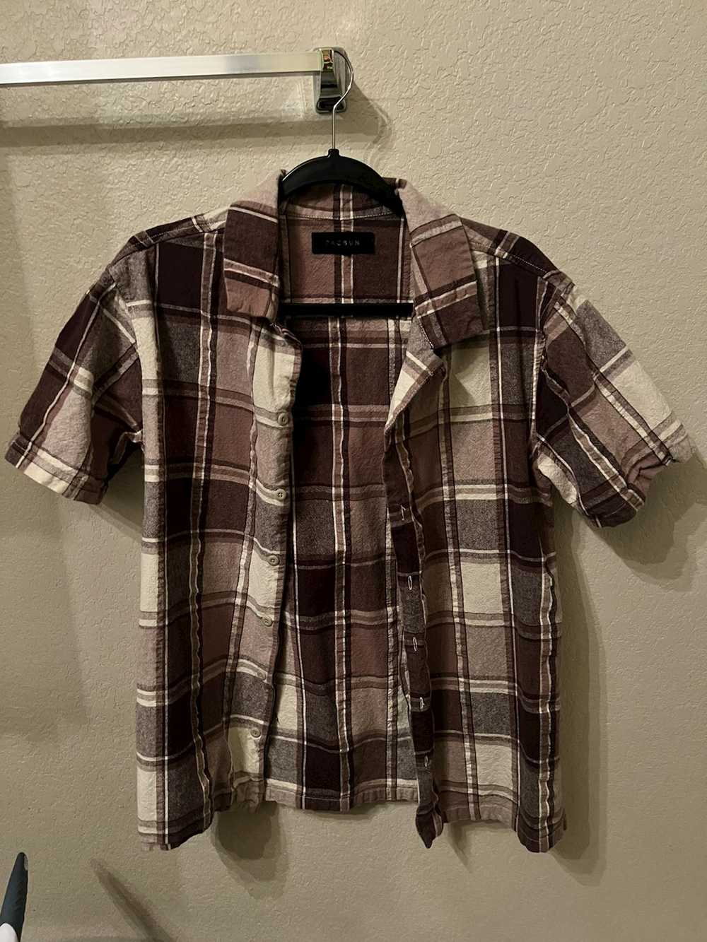 Pacsun Brown/Tan Short Sleeve Button Up - image 1