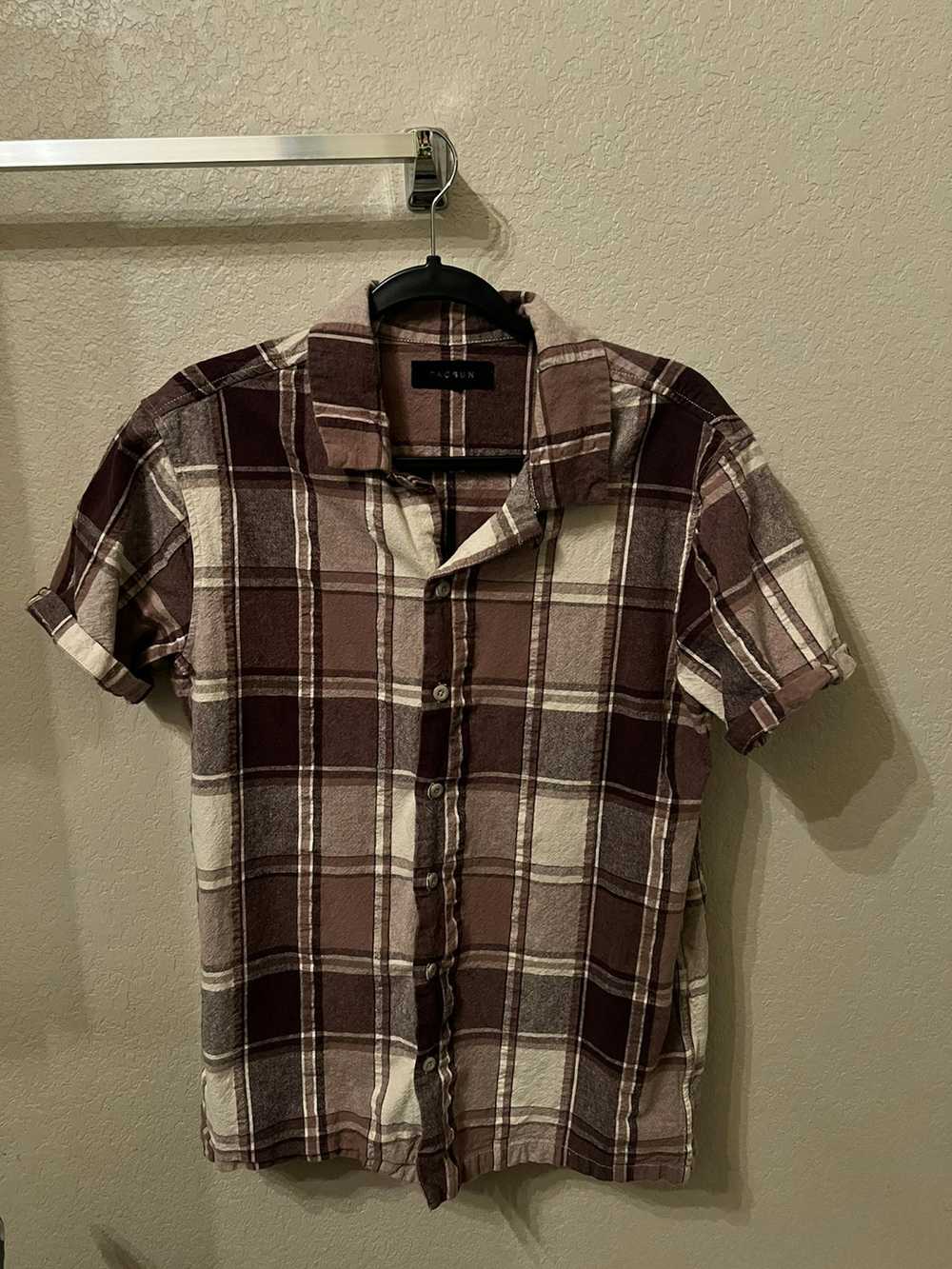 Pacsun Brown/Tan Short Sleeve Button Up - image 2