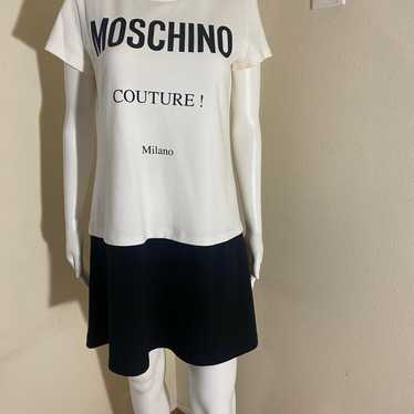 Moschino Cream/Black Logo Print Sleeveless Mini Dr