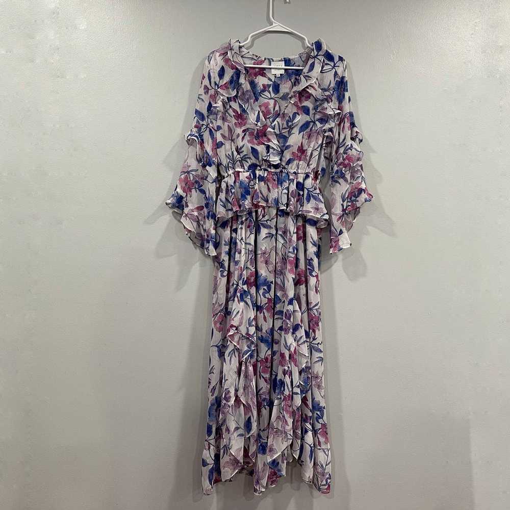 Misa Karina Ruffle Trim Floral Chiffon Midi Dress… - image 1