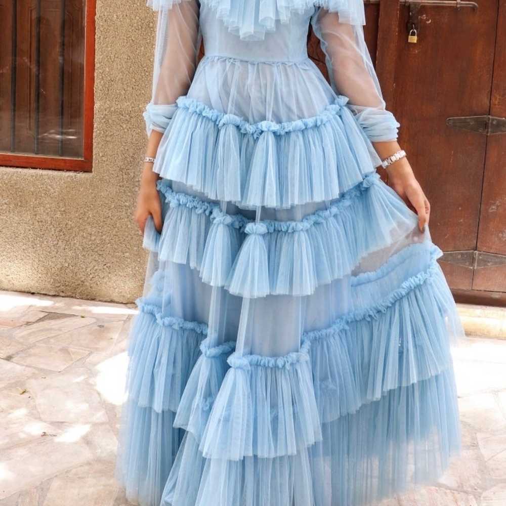 Light blue overlay tule dress with circle skirt - image 1