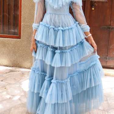 Light blue overlay tule dress with circle skirt - image 1