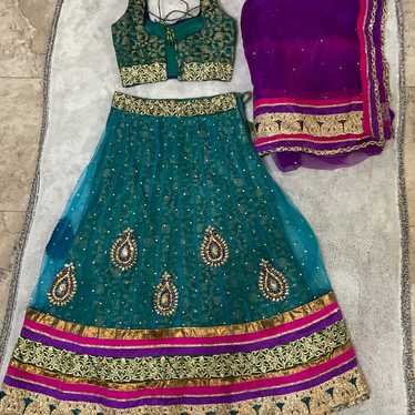 Teal Jacquard Lehenga - image 1