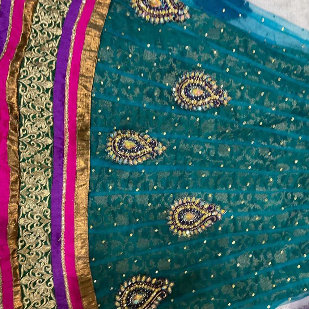 Teal Jacquard Lehenga - image 3