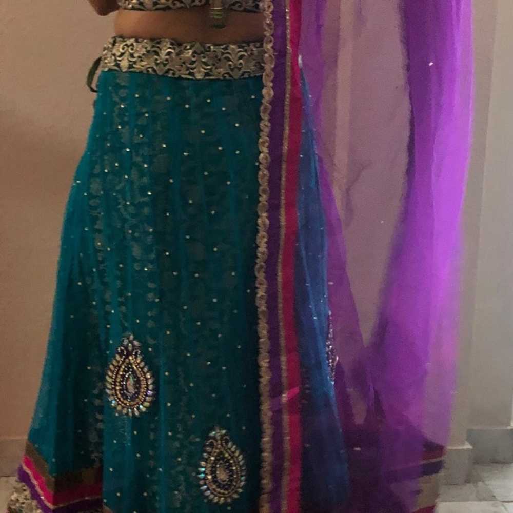 Teal Jacquard Lehenga - image 4