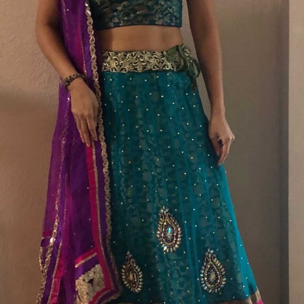 Teal Jacquard Lehenga - image 5