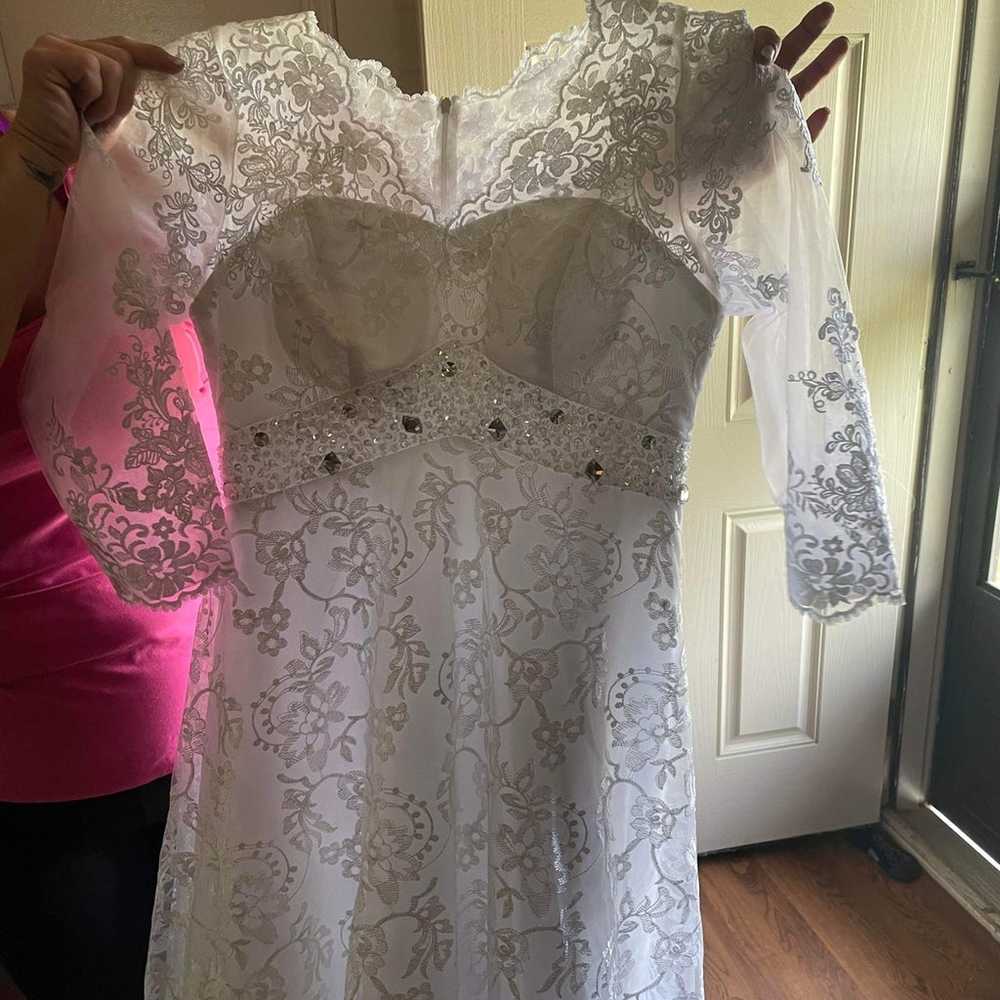 Wedding Dress, full length, train, white lace cou… - image 5