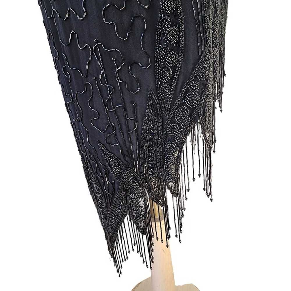 Jet Heavily Beaded Black Silk Casino Dress Asymme… - image 11
