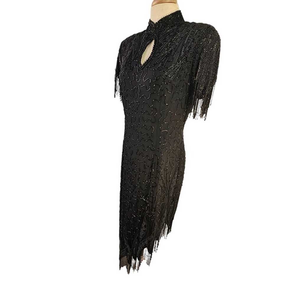 Jet Heavily Beaded Black Silk Casino Dress Asymme… - image 3