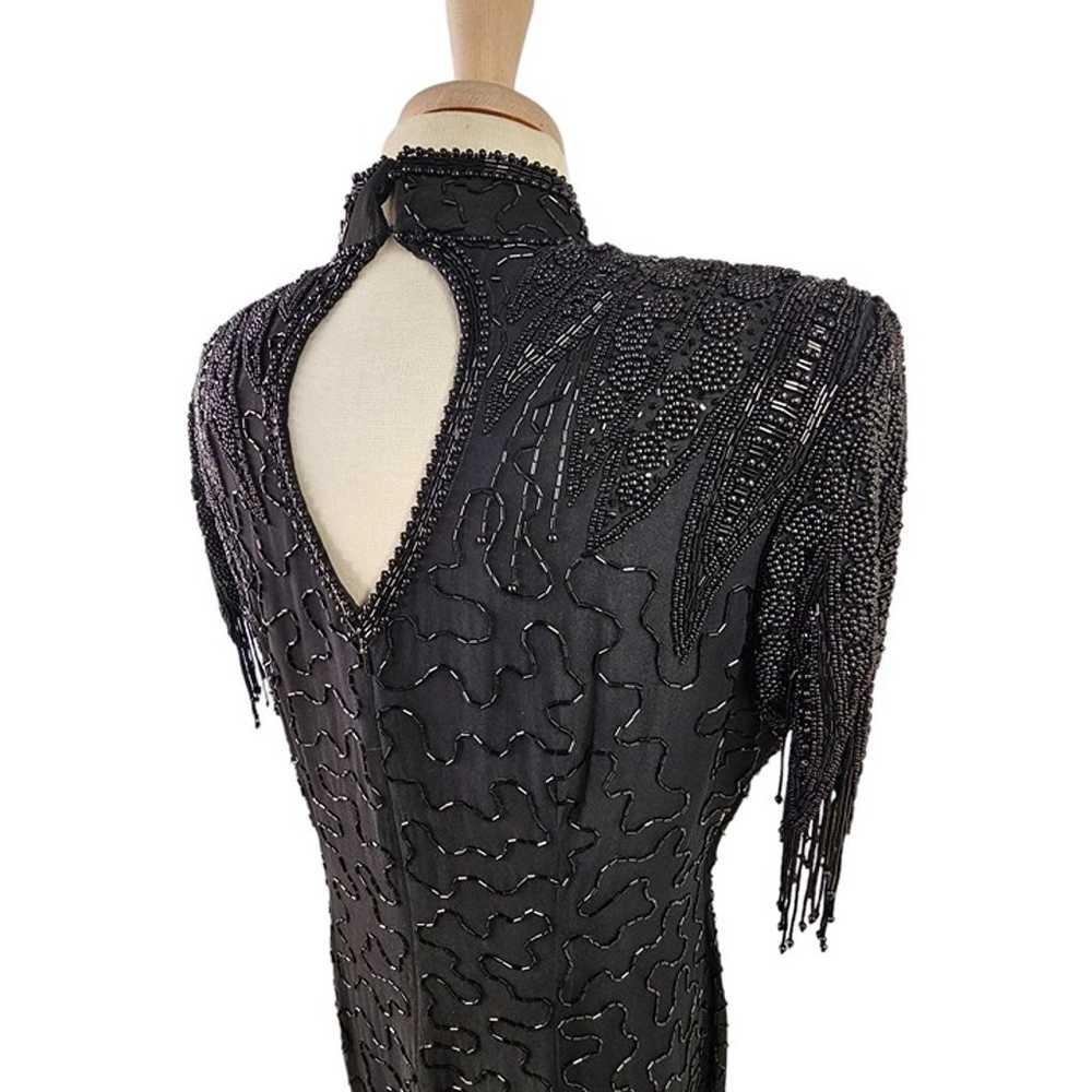 Jet Heavily Beaded Black Silk Casino Dress Asymme… - image 4