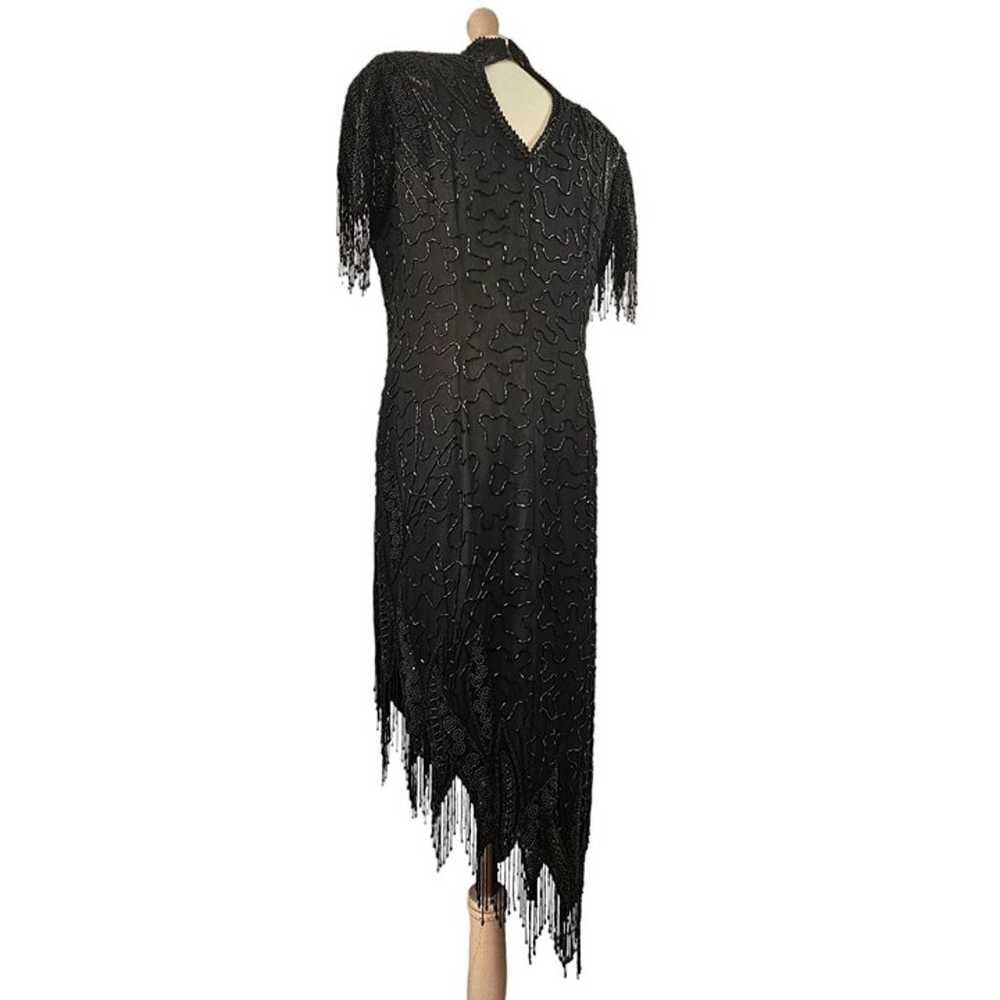 Jet Heavily Beaded Black Silk Casino Dress Asymme… - image 5