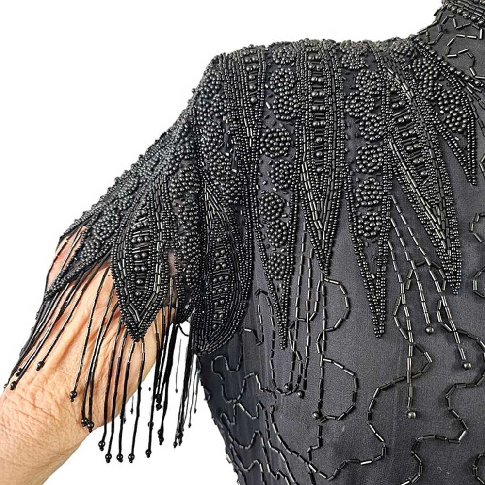 Jet Heavily Beaded Black Silk Casino Dress Asymme… - image 6