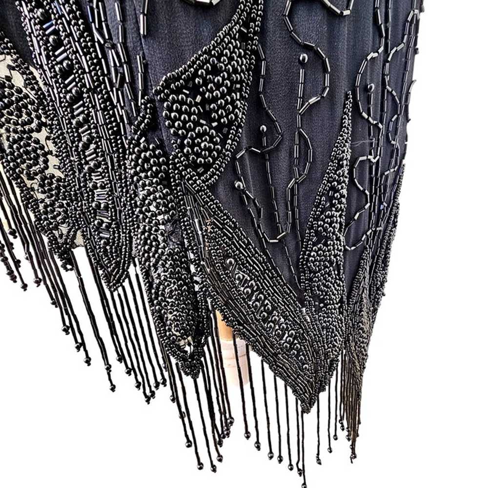 Jet Heavily Beaded Black Silk Casino Dress Asymme… - image 7