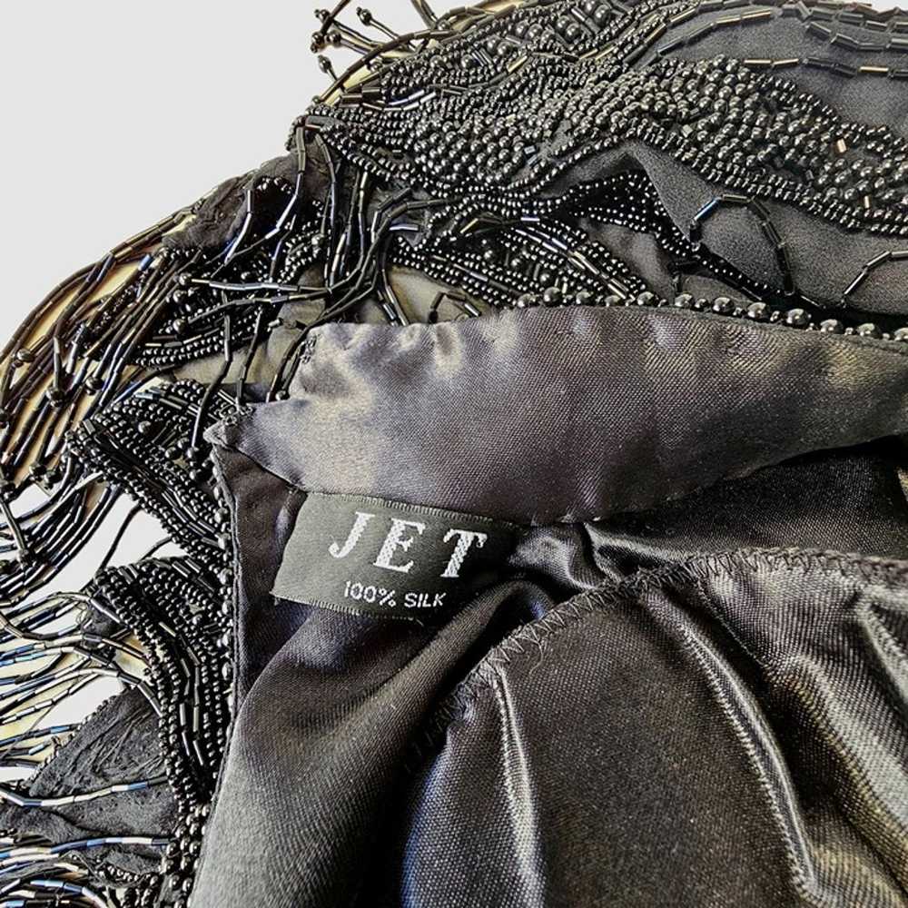 Jet Heavily Beaded Black Silk Casino Dress Asymme… - image 8