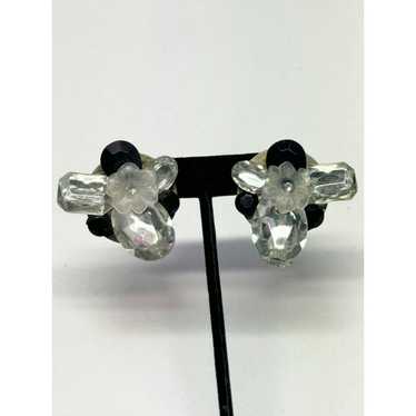 Vintage Vintage floral rhinestone earrings - image 1