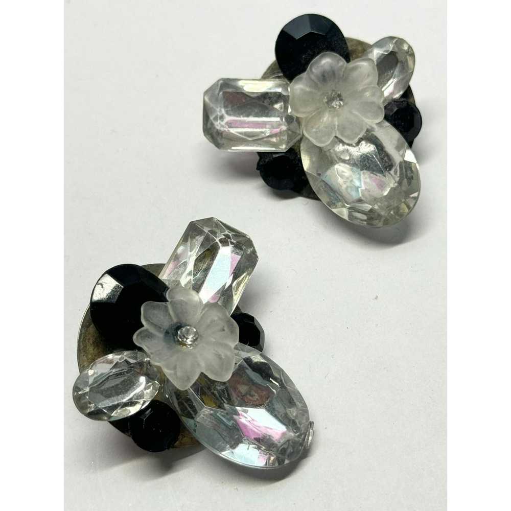 Vintage Vintage floral rhinestone earrings - image 3