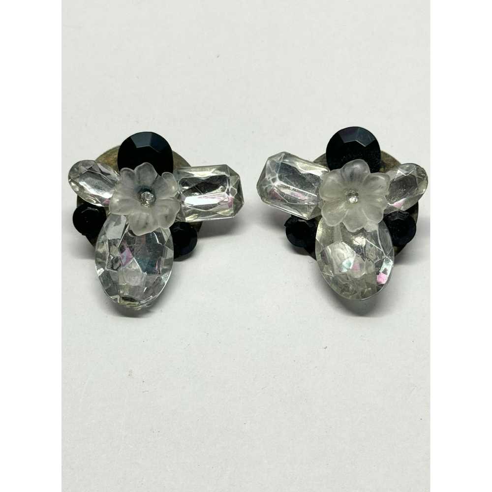 Vintage Vintage floral rhinestone earrings - image 4