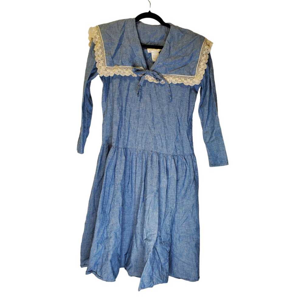 Vintage 80s Gunne Sax Size 9 Blue Chambray Victor… - image 1