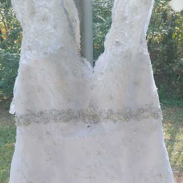 David's Bridal Cap Sleeve Lace Over Sati - image 1