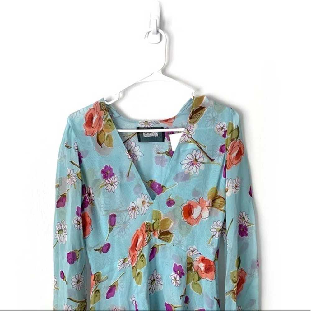 REFORMATION Blue Floral Long Sleeve Maxi Dress Sz… - image 3