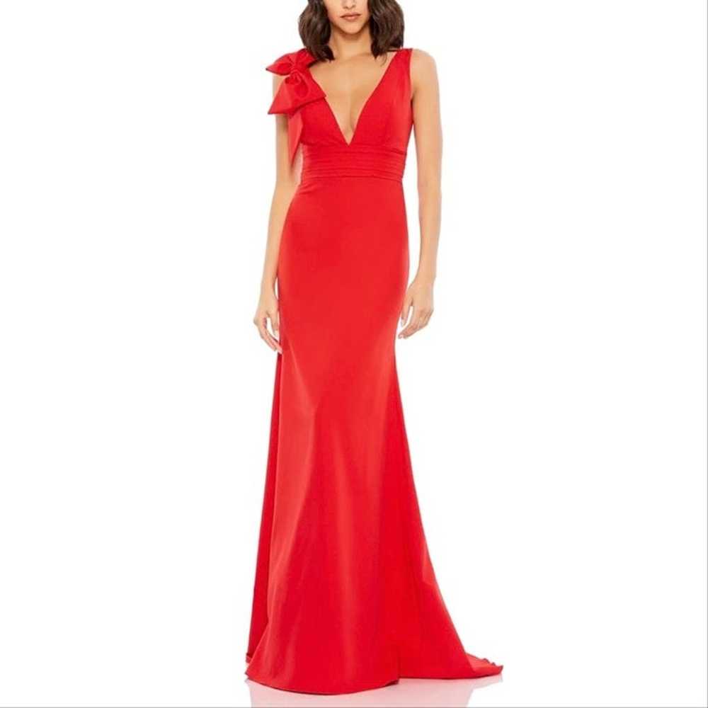 Mac Duggal Red Bow Shoulder V Neck Gown Dress, si… - image 1