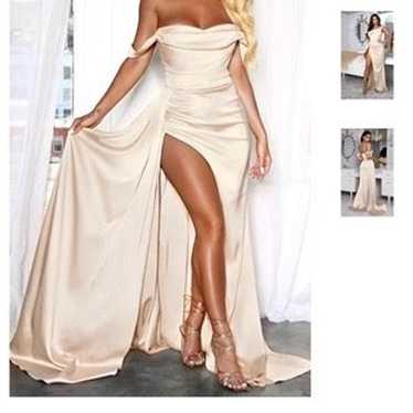 Amelie  off the shoulder champagne gown