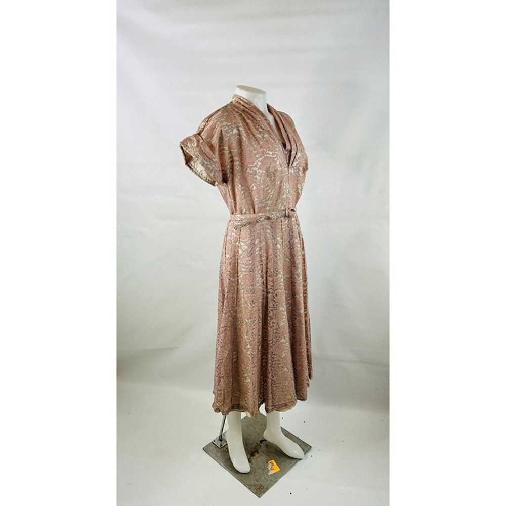 VTG 1950s Rockabilly Blush Pink Lace Belted A Lin… - image 10