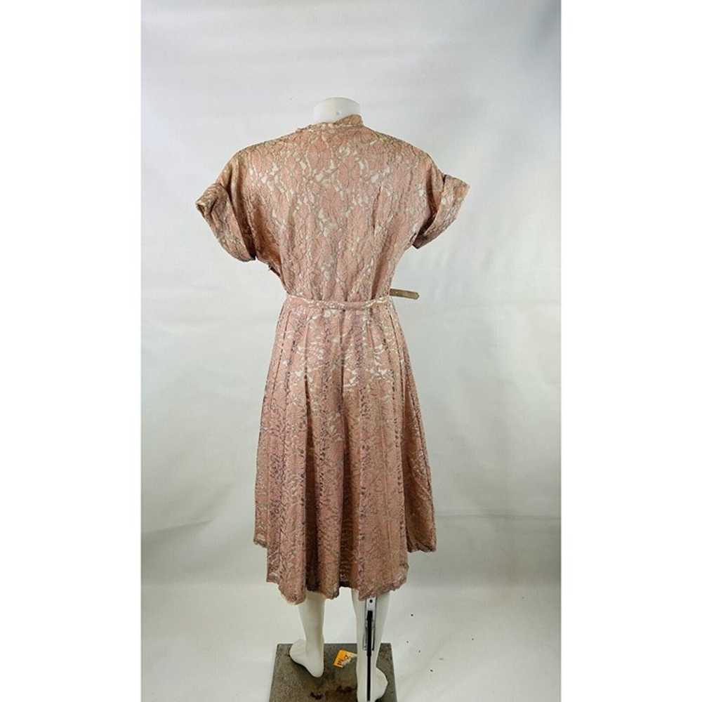 VTG 1950s Rockabilly Blush Pink Lace Belted A Lin… - image 11