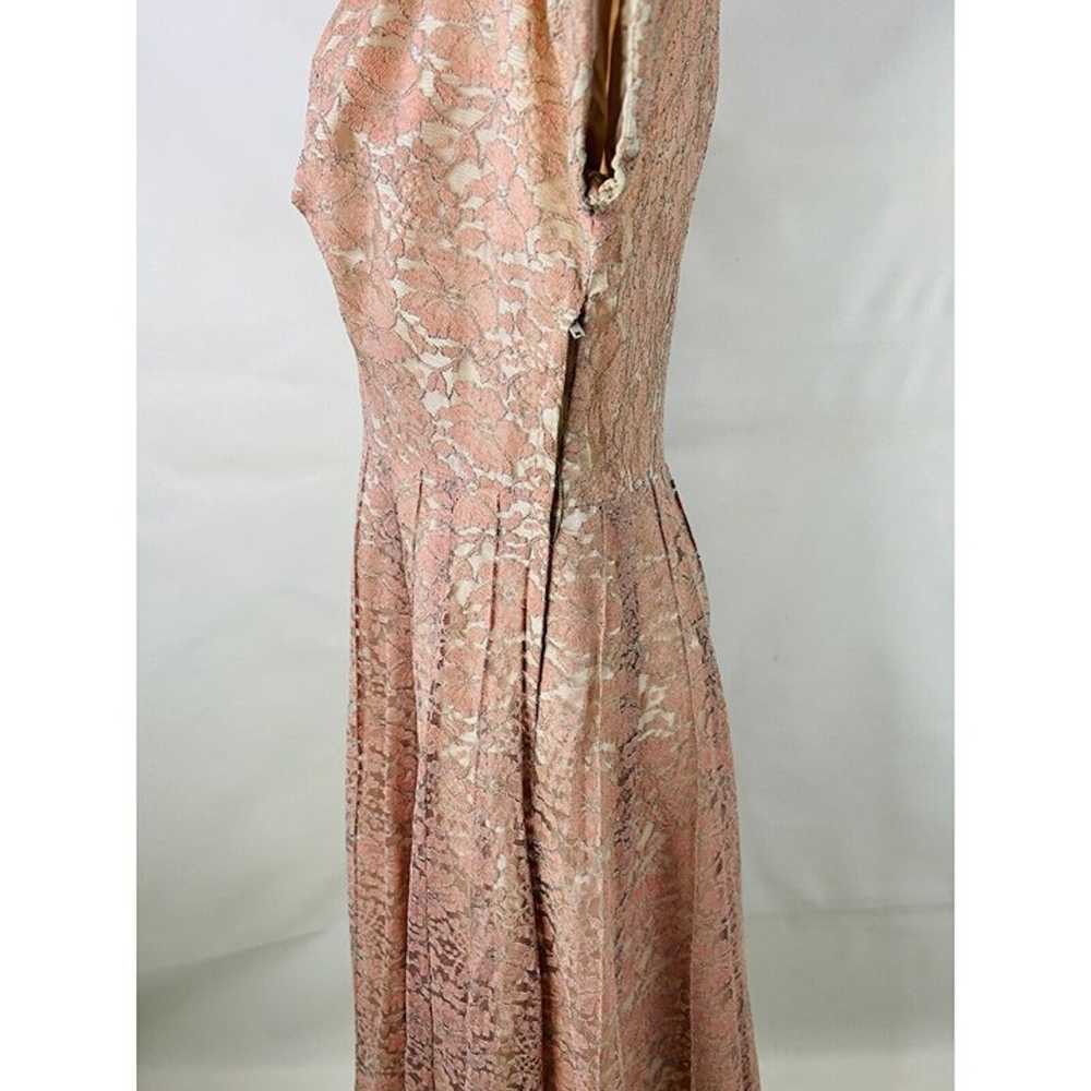 VTG 1950s Rockabilly Blush Pink Lace Belted A Lin… - image 12