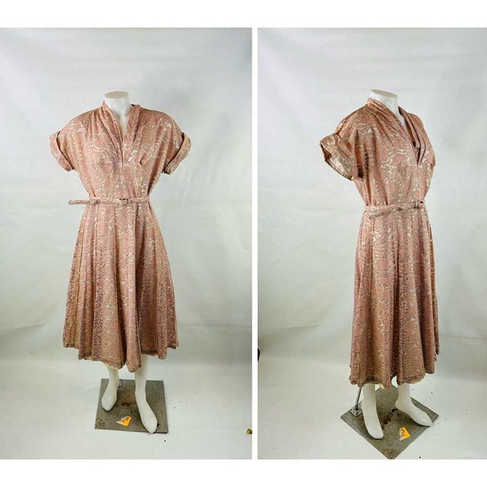 VTG 1950s Rockabilly Blush Pink Lace Belted A Lin… - image 1