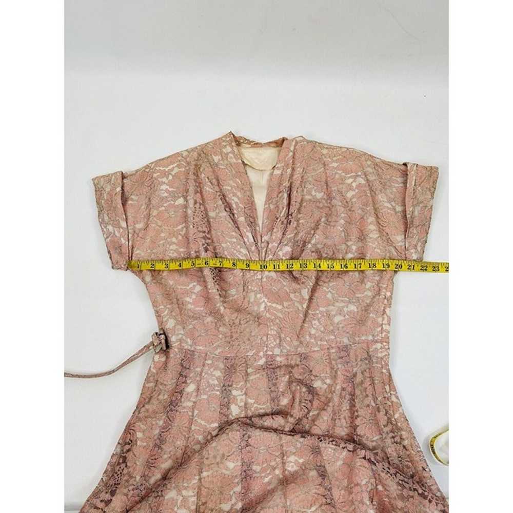 VTG 1950s Rockabilly Blush Pink Lace Belted A Lin… - image 3