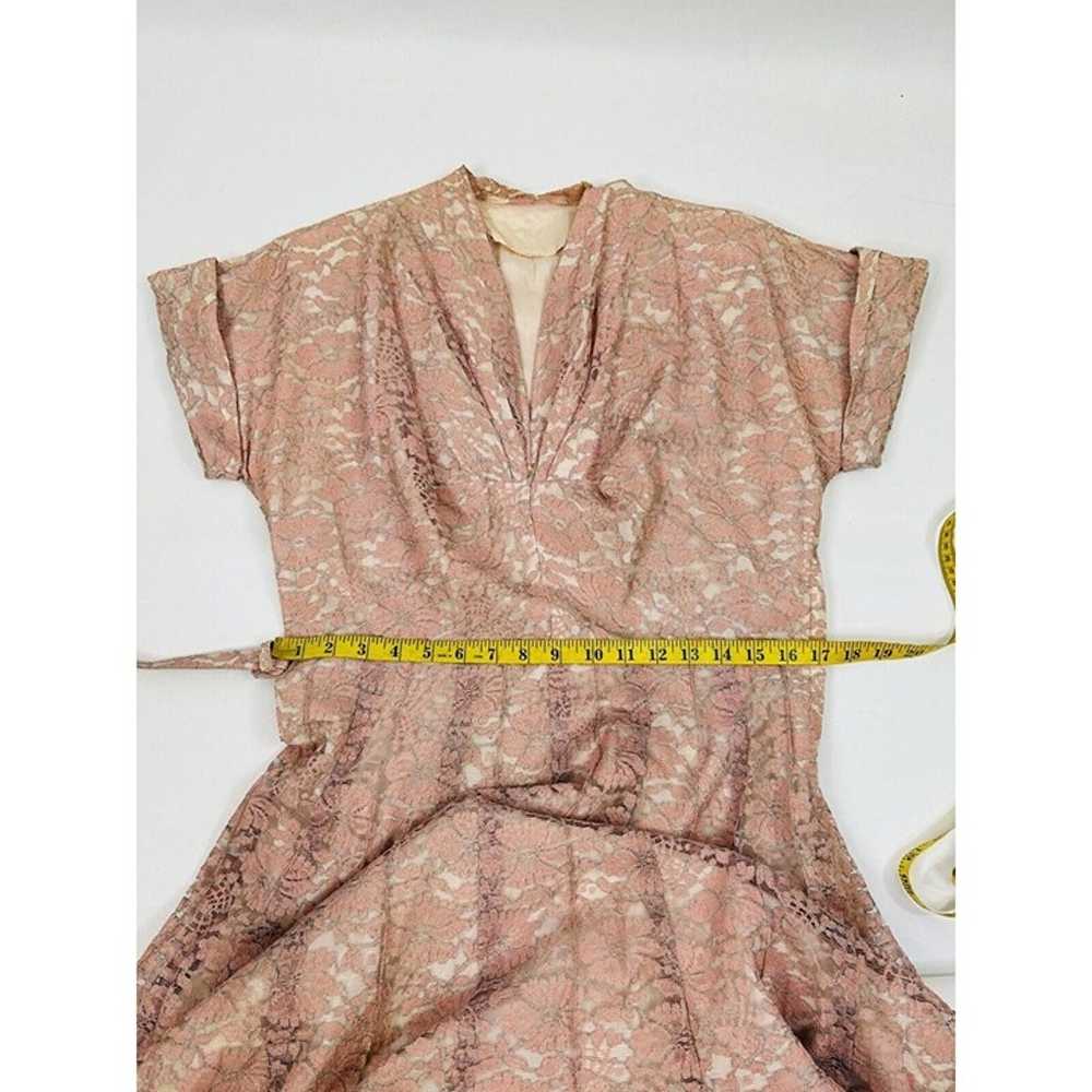 VTG 1950s Rockabilly Blush Pink Lace Belted A Lin… - image 4