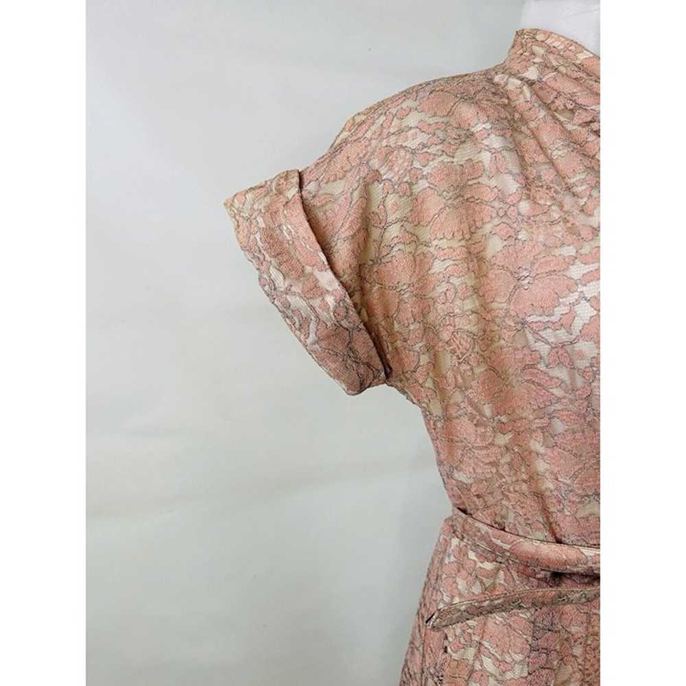 VTG 1950s Rockabilly Blush Pink Lace Belted A Lin… - image 7
