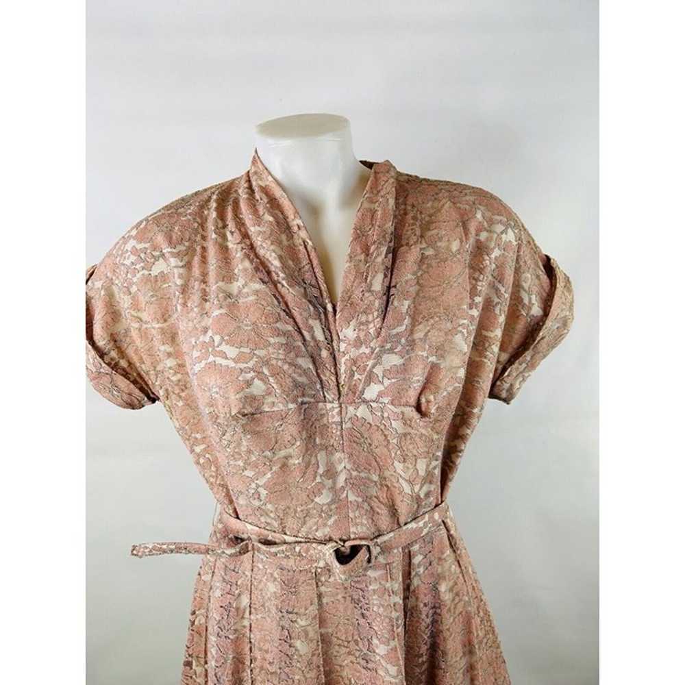 VTG 1950s Rockabilly Blush Pink Lace Belted A Lin… - image 9