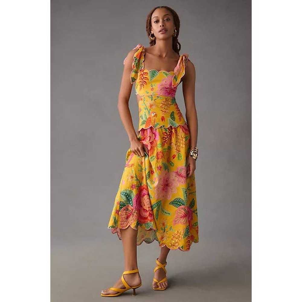 Farm Rio Printed Scalloped Cutout Dress Size XL N… - image 2