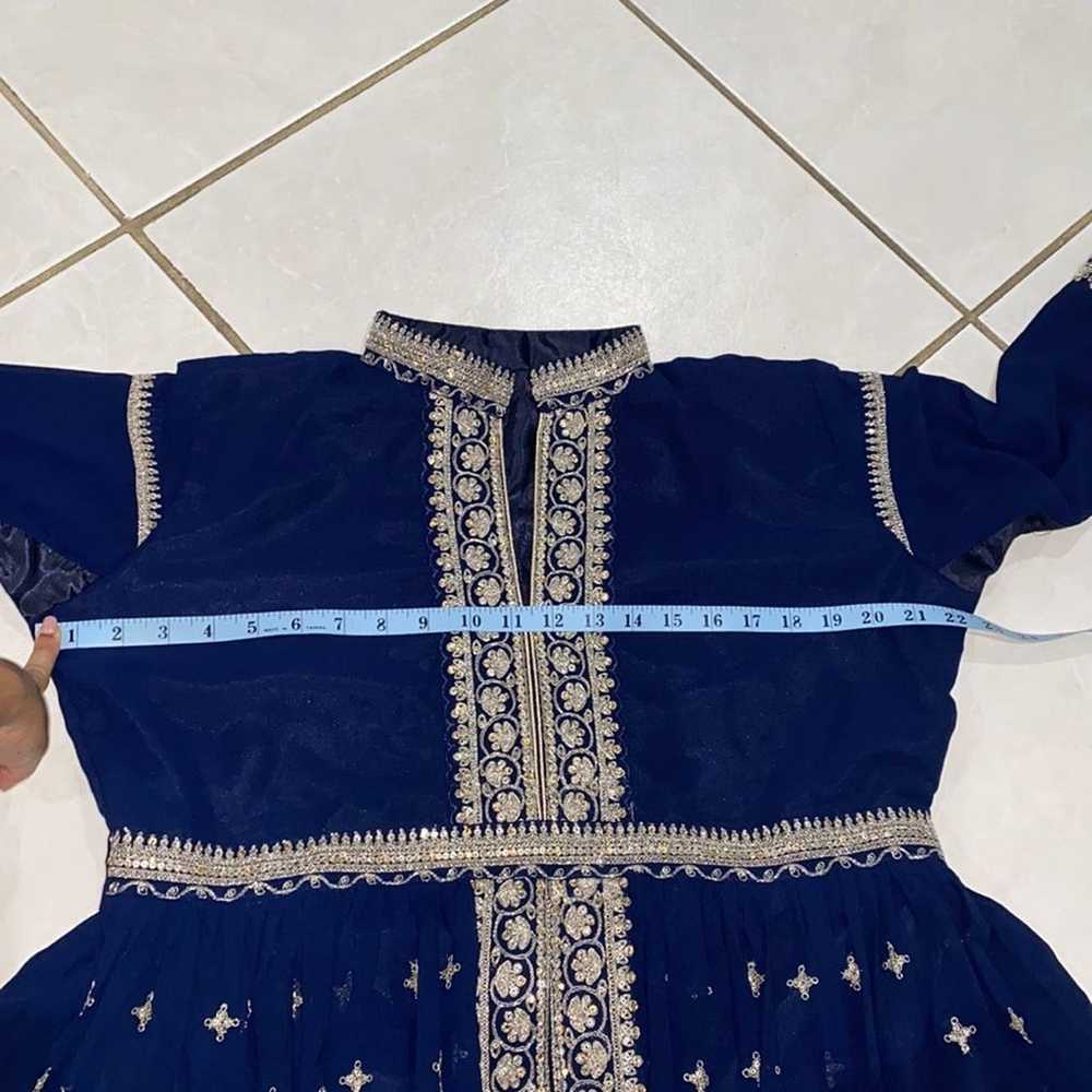 Navy Blue 3 Piece Slit Indian Anarkali Gown Forma… - image 10