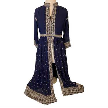 Navy Blue 3 Piece Slit Indian Anarkali Gown Forma… - image 1