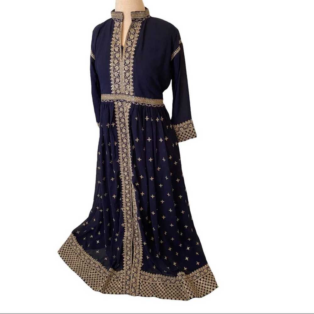 Navy Blue 3 Piece Slit Indian Anarkali Gown Forma… - image 2