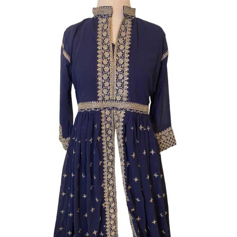 Navy Blue 3 Piece Slit Indian Anarkali Gown Forma… - image 3