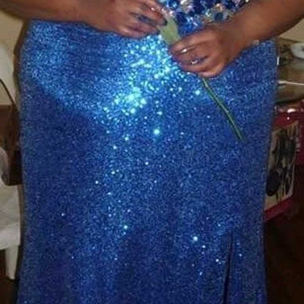 Royal Blue Plus Size Glitter Prom Dress - image 2