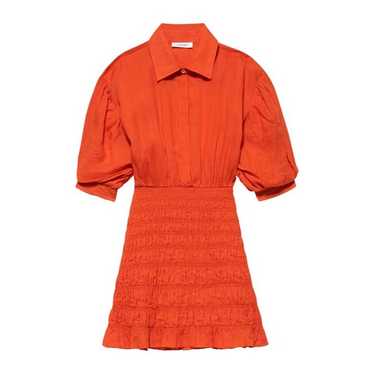 FRAME shirred puff sleeve orange ramie shirt dres… - image 1